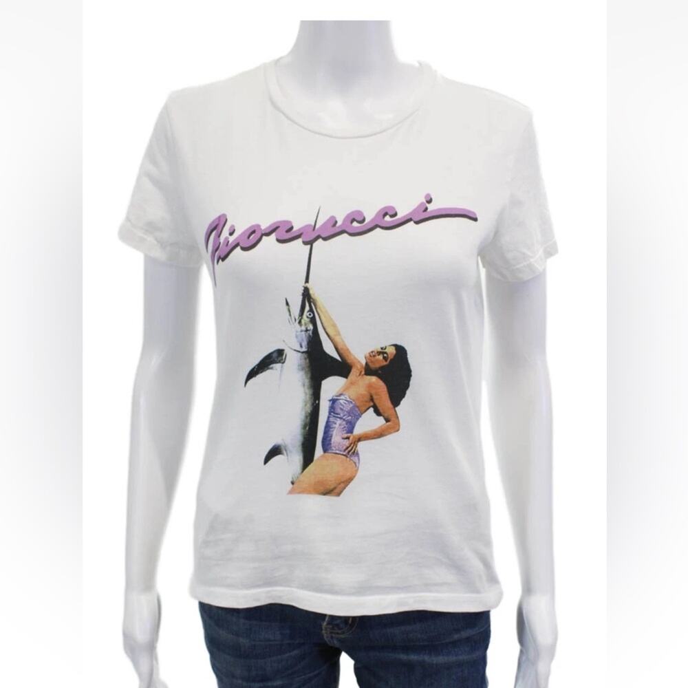 Fiorucci Woman Holding Fish swordfish tshirt top Shirt tee
